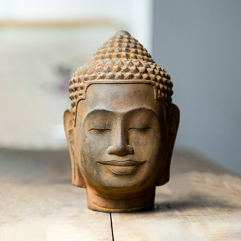 Estatua de resina fundida con óxido de hierro y cabeza de Buddha Stones de Buda para decoración del hogar