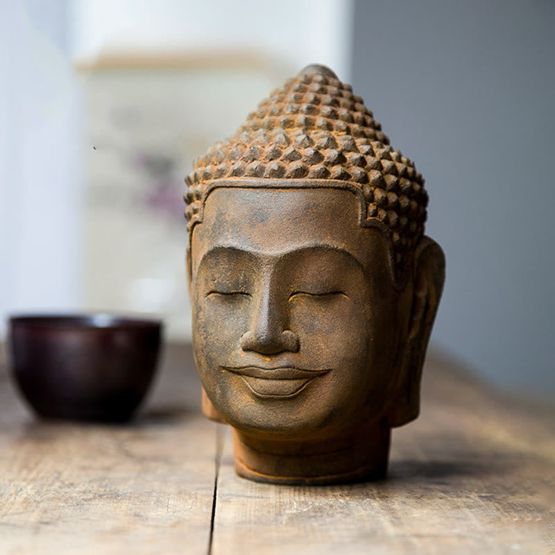 Estatua de resina fundida con óxido de hierro y cabeza de Buddha Stones de Buda para decoración del hogar
