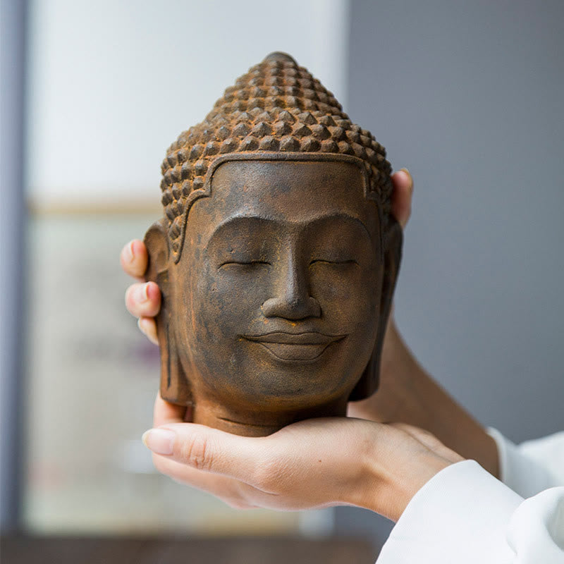 Estatua de resina fundida con óxido de hierro y cabeza de Buddha Stones de Buda para decoración del hogar