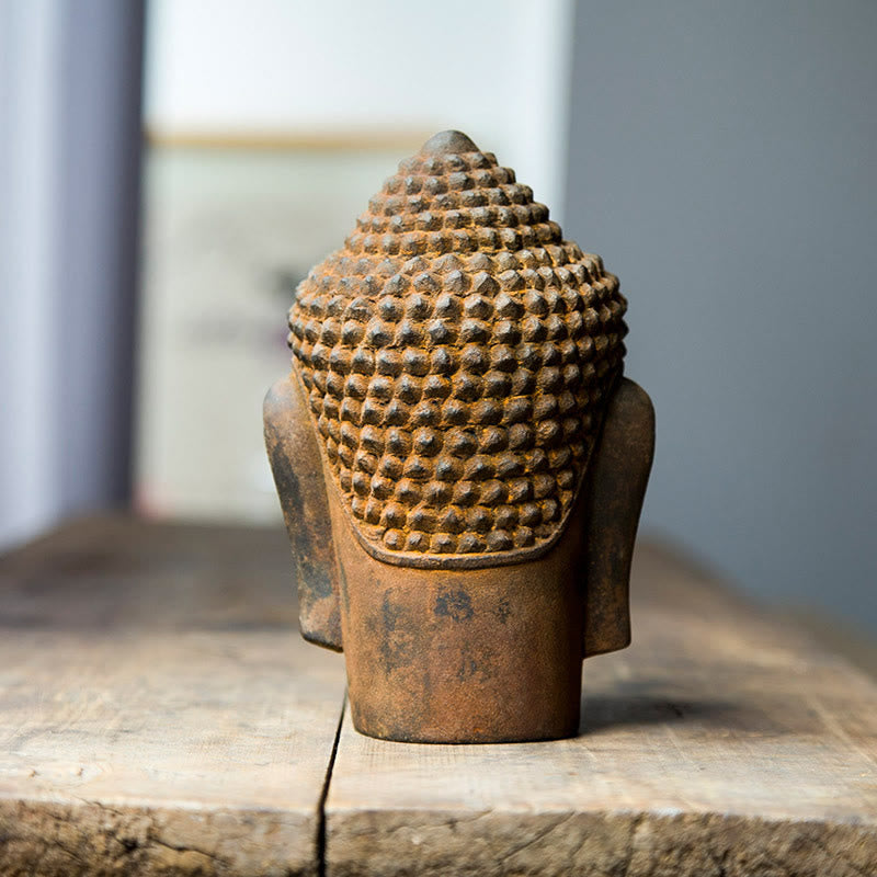 Estatua de resina fundida con óxido de hierro y cabeza de Buddha Stones de Buda para decoración del hogar