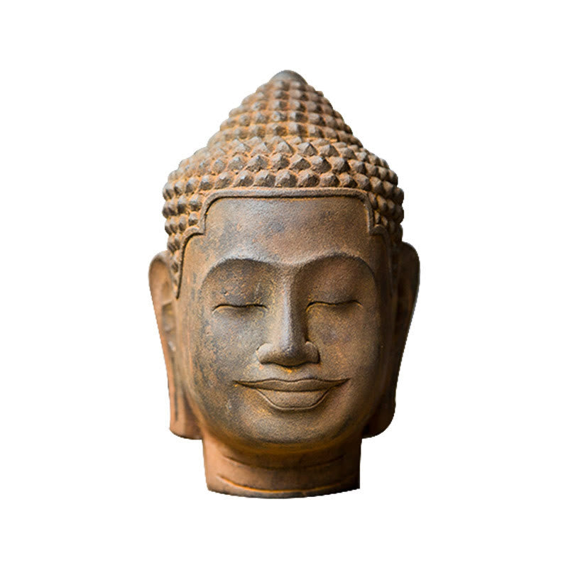 Estatua de resina fundida con óxido de hierro y cabeza de Buddha Stones de Buda para decoración del hogar