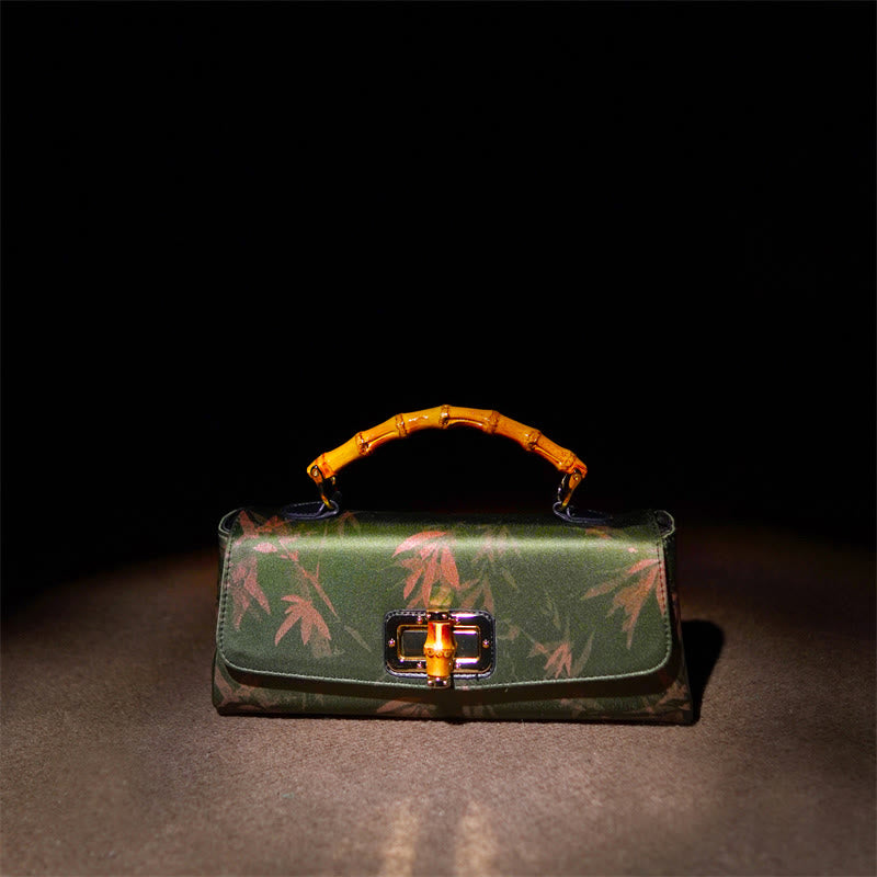 Bolso bandolera con cadena de metal, asa de bambú, hojas, ramas y Buddha Stones