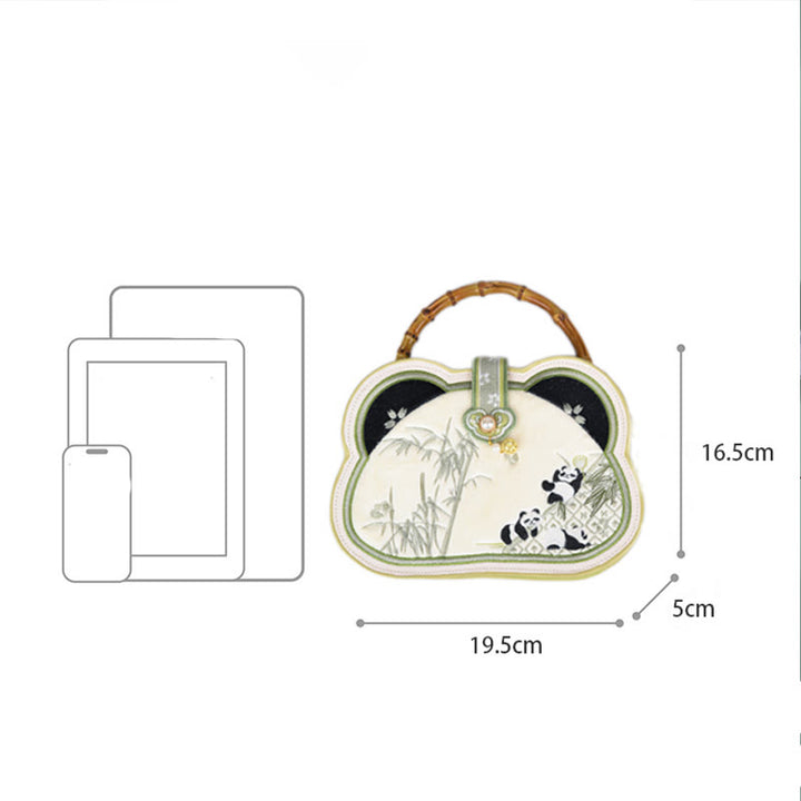 Bolso bandolera con borlas y nudo chino, cadena de perlas bordada con bambú y Buddha Stones y panda