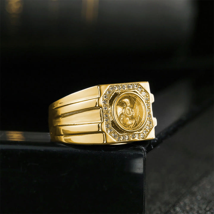 Anillo curativo de molino de viento de cobre y latón bañado en oro con Buddha Stones