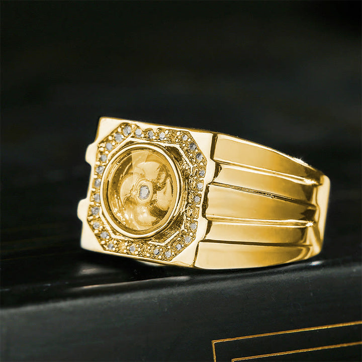 Anillo curativo de molino de viento de cobre y latón bañado en oro con Buddha Stones
