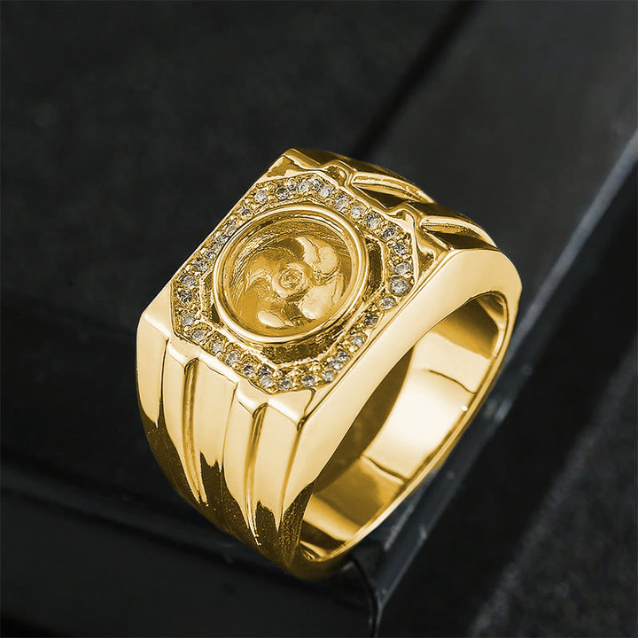 Anillo curativo de molino de viento de cobre y latón bañado en oro con Buddha Stones