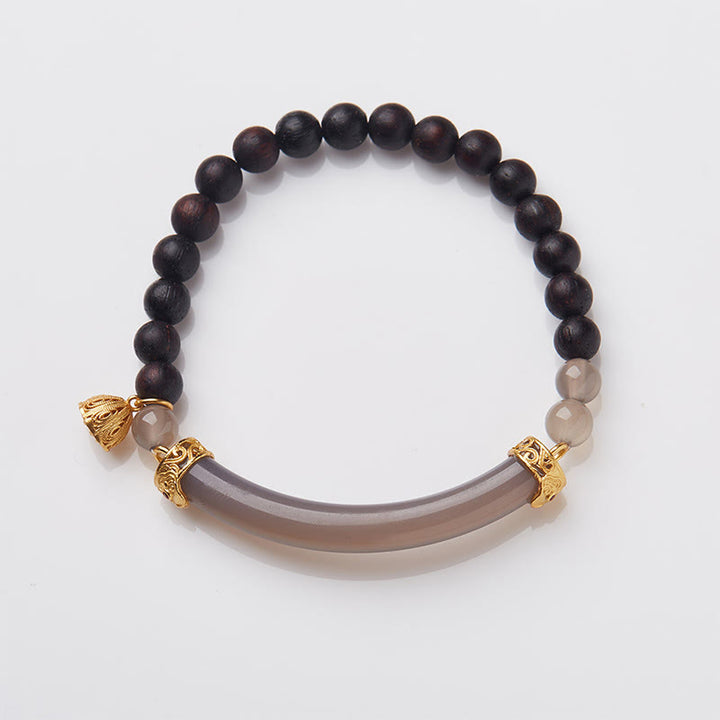 Brazalete tipo brazalete con Buddha Stones, sándalo, ágata gris y calcedonia