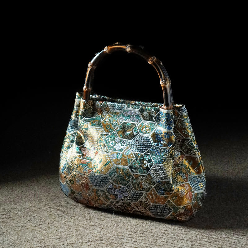 Bolso bandolera con cadena de metal y asa de bambú con diseño de Buddha Stones - Jacquard turquesa medio 23,5*11*17cm - image 13