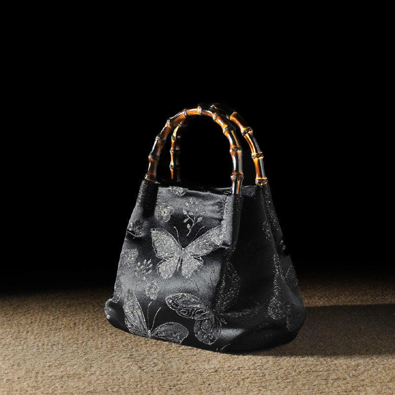 Bolso bandolera con cadena de metal y asa de bambú con diseño de Buddha Stones - Flor mariposa negra 23,5*11*17cm - image 11