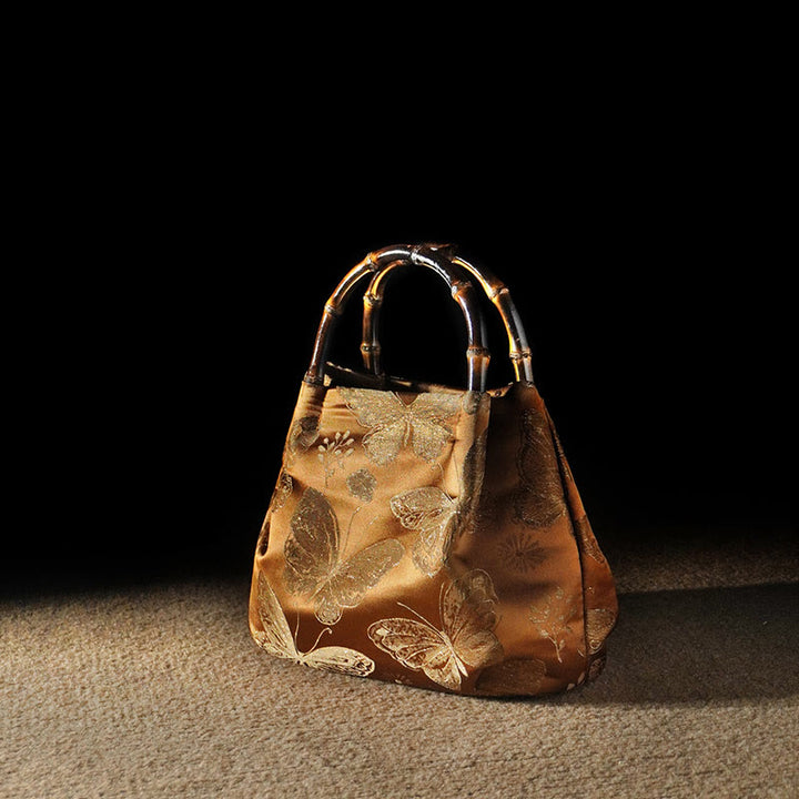 Bolso bandolera con cadena de metal y asa de bambú con diseño de Buddha Stones - Flor mariposa naranja 23,5*11*17cm - image 12
