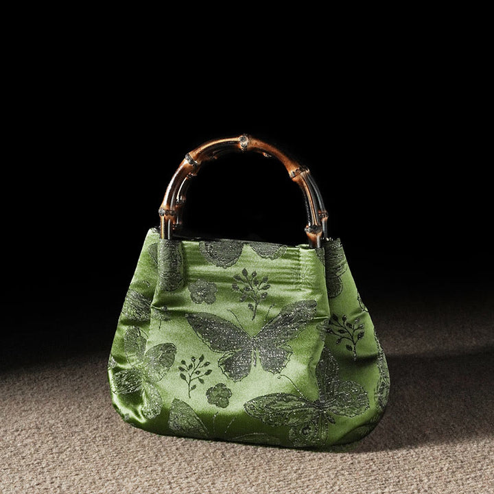Bolso bandolera con cadena de metal y asa de bambú con diseño de Buddha Stones - Flor mariposa verde bosque 23,5*11*17cm - image 0