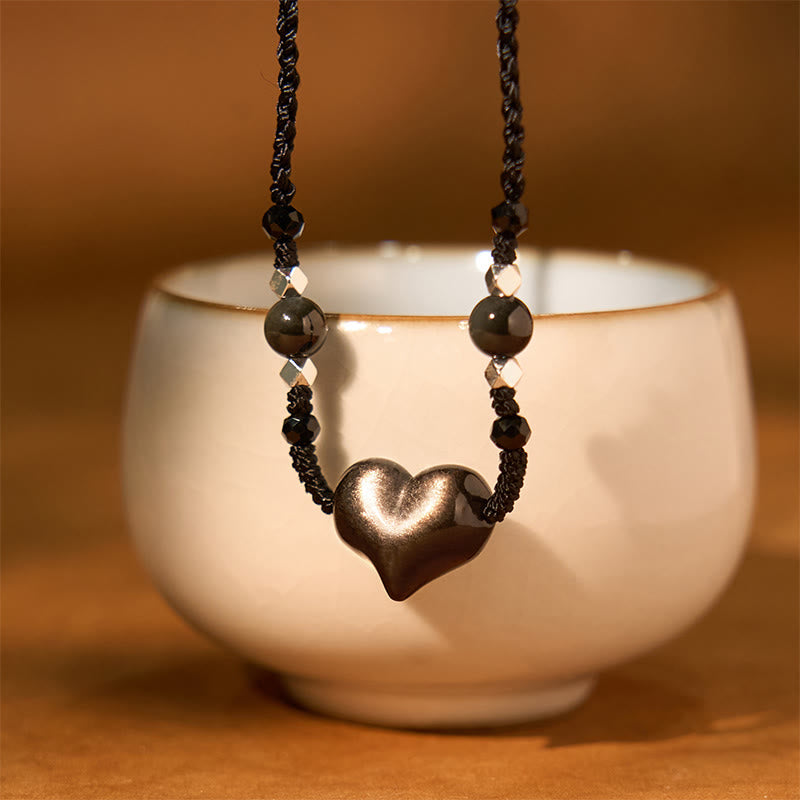 Collar con colgante de obsidiana natural con piedras de Buddha Stones y protección del corazón