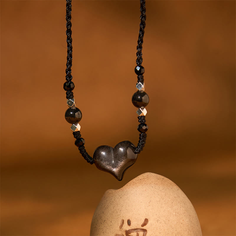 Collar con colgante de obsidiana natural con piedras de Buddha Stones y protección del corazón