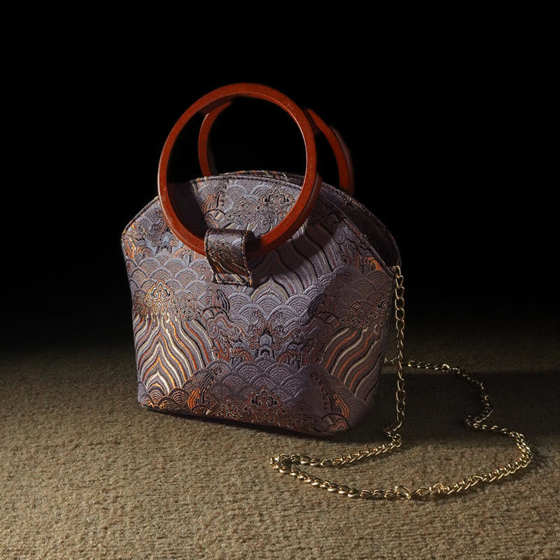 Bolso bandolera con cadena de metal y asa de madera con diseño de ciervo, grulla y Buddha Stones, para colgar