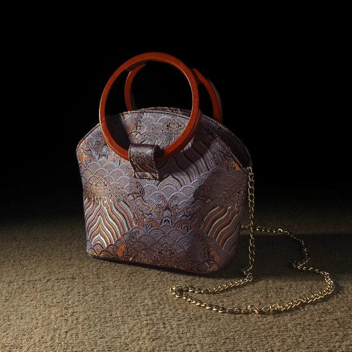Bolso bandolera con cadena de metal y asa de madera con diseño de ciervo, grulla y Buddha Stones, para colgar