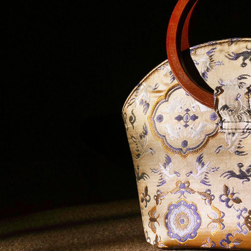 Bolso bandolera con cadena de metal y asa de madera con diseño de ciervo, grulla y Buddha Stones, para colgar