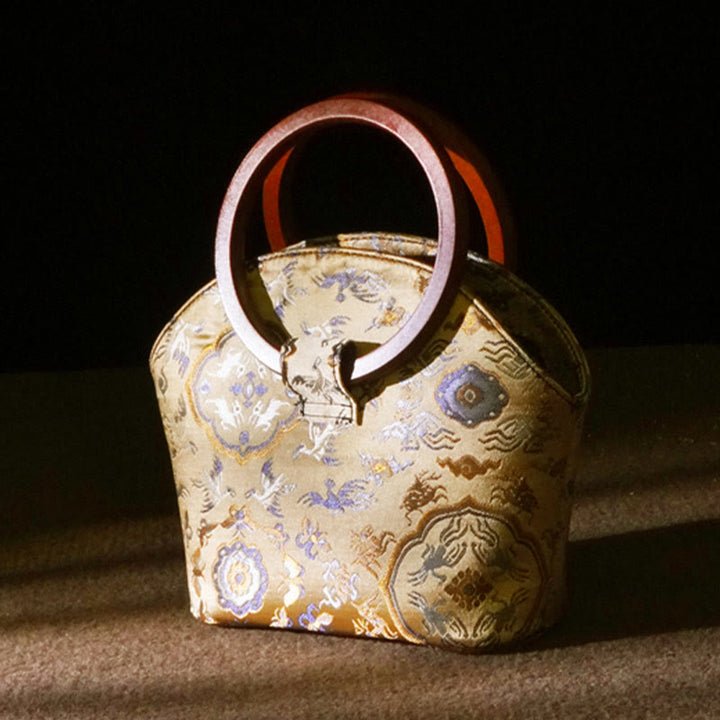 Bolso bandolera con cadena de metal y asa de madera con diseño de ciervo, grulla y Buddha Stones, para colgar