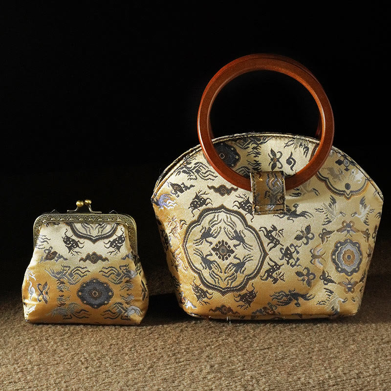 Bolso bandolera con cadena de metal y asa de madera con diseño de ciervo, grulla y Buddha Stones, para colgar