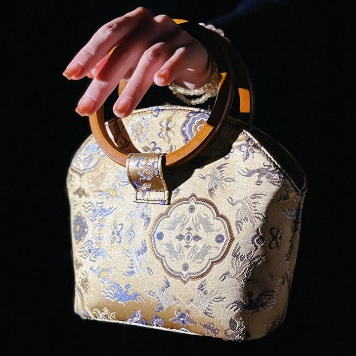 Bolso bandolera con cadena de metal y asa de madera con diseño de ciervo, grulla y Buddha Stones, para colgar