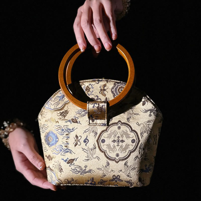 Bolso bandolera con cadena de metal y asa de madera con diseño de ciervo, grulla y Buddha Stones, para colgar