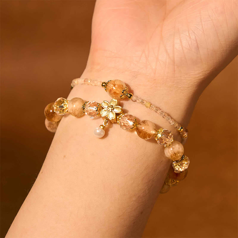 Pulsera de prosperidad con múltiples capas de flores y cuentas de cristal citrino natural de Buddha Stones