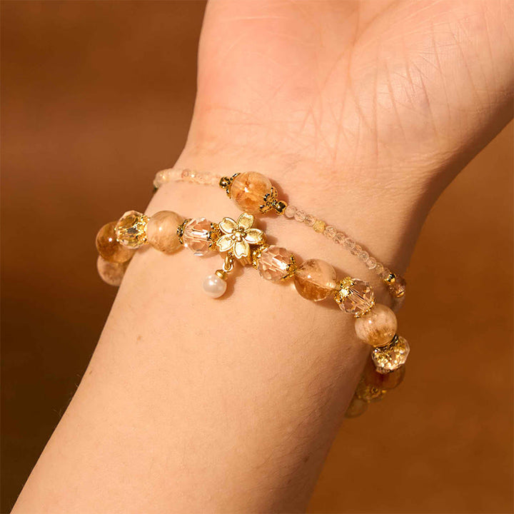 Pulsera de prosperidad con múltiples capas de flores y cuentas de cristal citrino natural de Buddha Stones