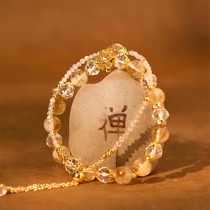 Pulsera de prosperidad con múltiples capas de flores y cuentas de cristal citrino natural de Buddha Stones