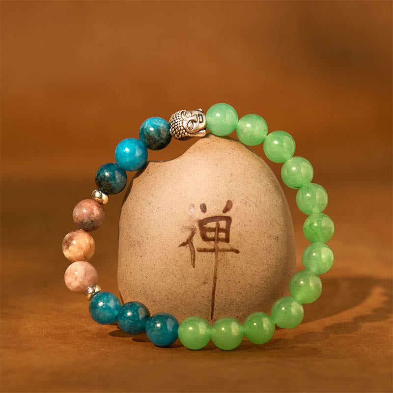 Pulsera de protección para cabeza de Buda de colores variados con Buddha Stones, ónix negro natural, piedra blanca, aventurina verde, ojo de tigre y ágata
