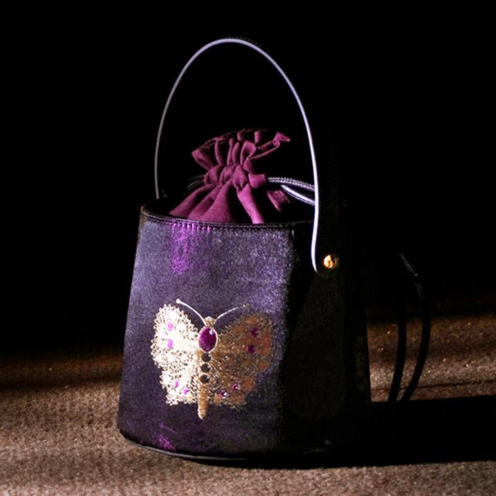 Bolso bandolera con brocado y diseño de mariposas y Buddha Stones