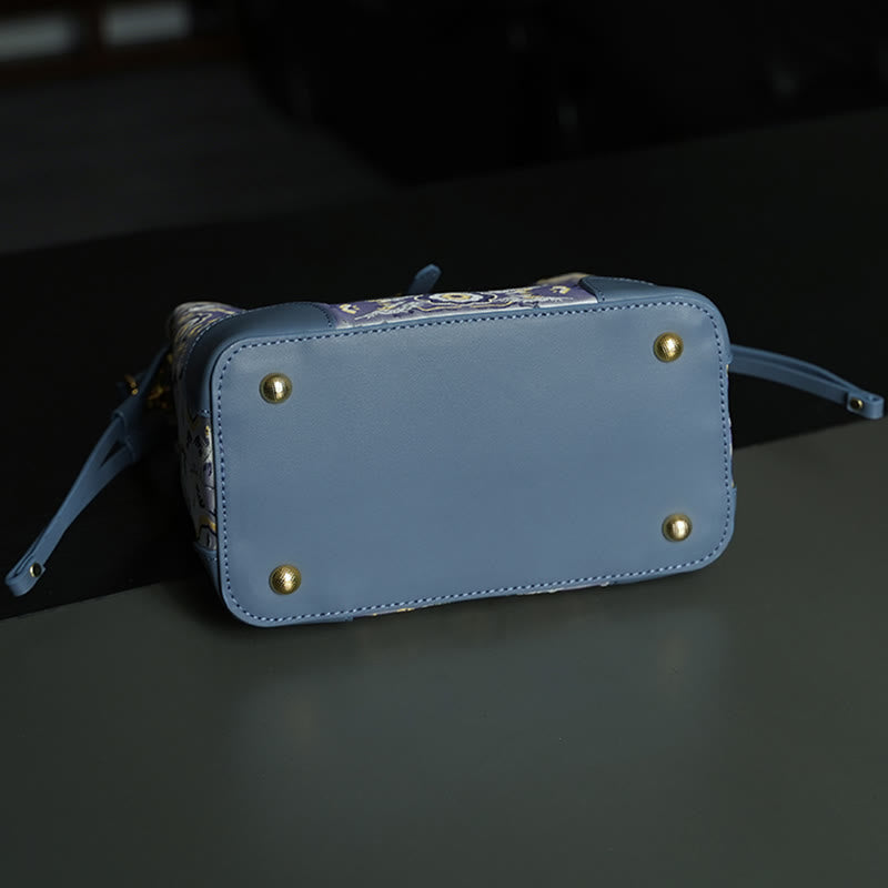 Bolso bandolera con brocado y grabado de ciervo y grulla hecho a mano con Buddha Stones