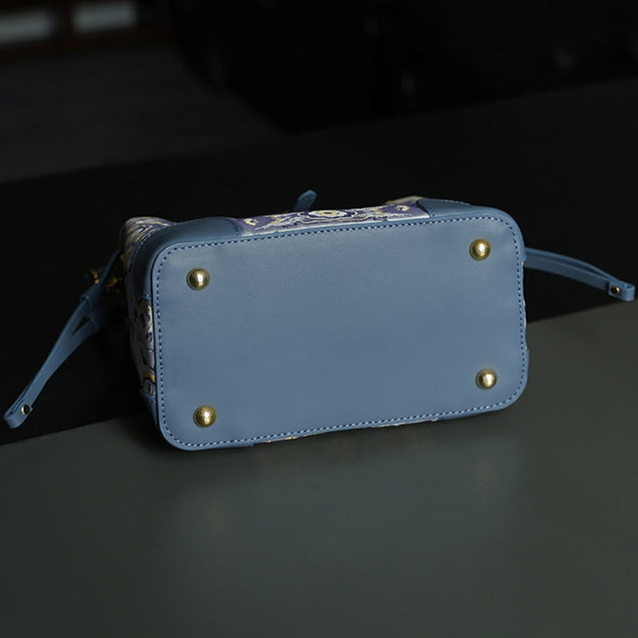 Bolso bandolera con brocado y grabado de ciervo y grulla hecho a mano con Buddha Stones