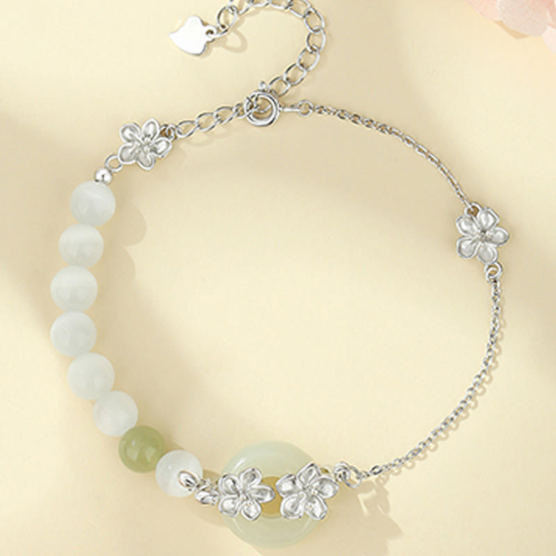 Pulsera de plata de ley 999 con Buddha Stones, jade hetiano crisoberilo y amor