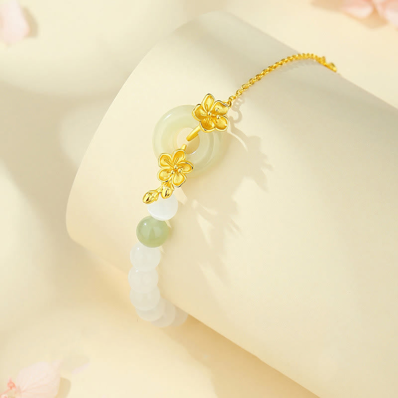 Pulsera de plata de ley 999 con Buddha Stones, jade hetiano crisoberilo y amor - image 1