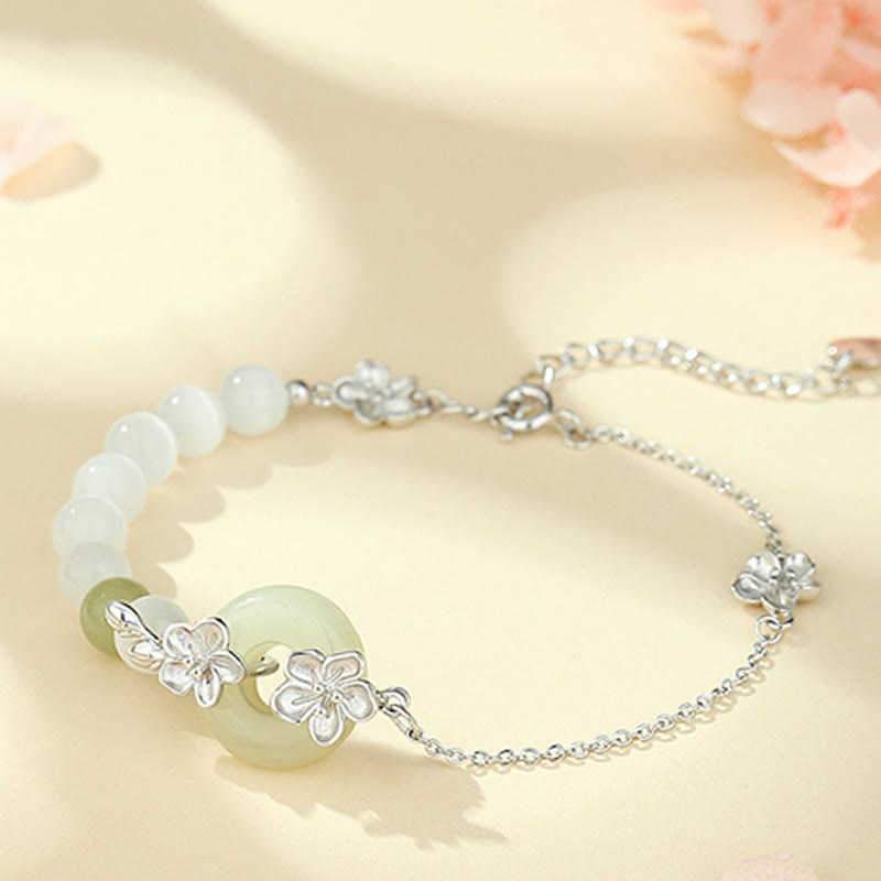 Pulsera de plata de ley 999 con Buddha Stones, jade hetiano crisoberilo y amor