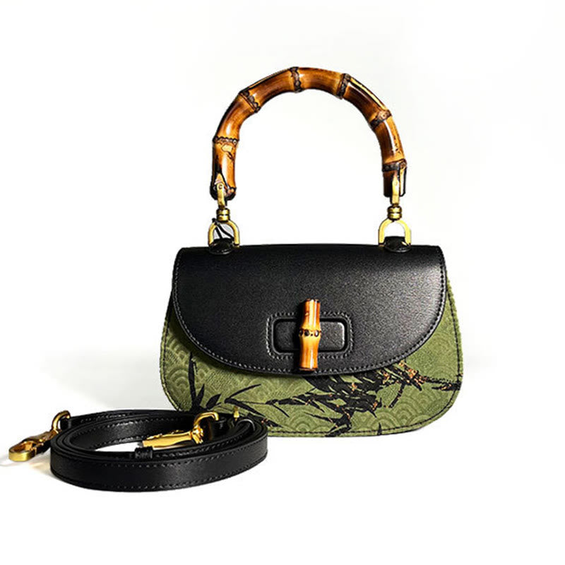 Bolso bandolera de Buddha Stones Xiangyunsha con asa de bambú curvada y piedras de Buda