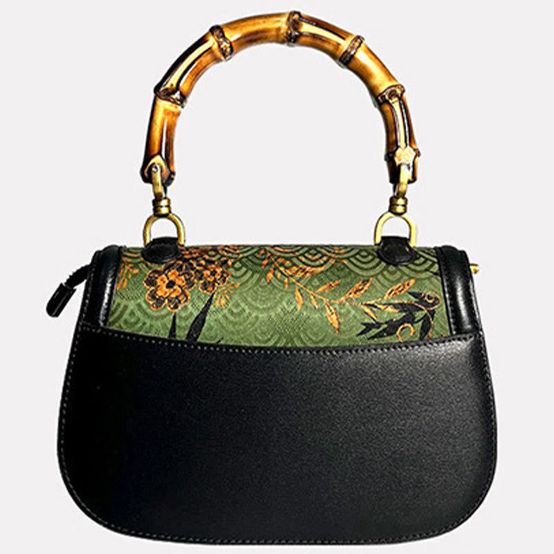 Bolso bandolera de seda Xiangyunsha con asa de bambú y flores Buddha Stones
