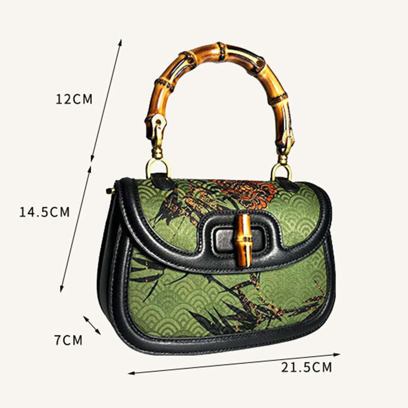 Bolso bandolera de seda Xiangyunsha con asa de bambú y flores Buddha Stones