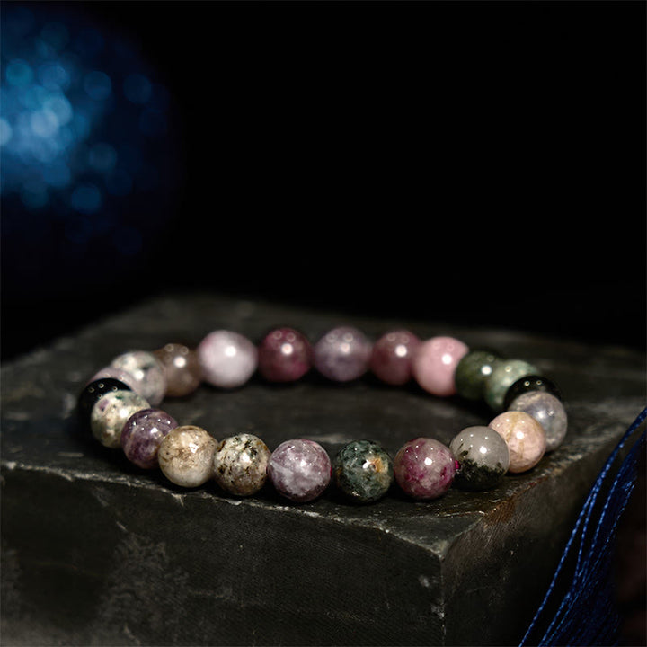 Pulsera positiva de turmalina arcoíris con Buddha Stones