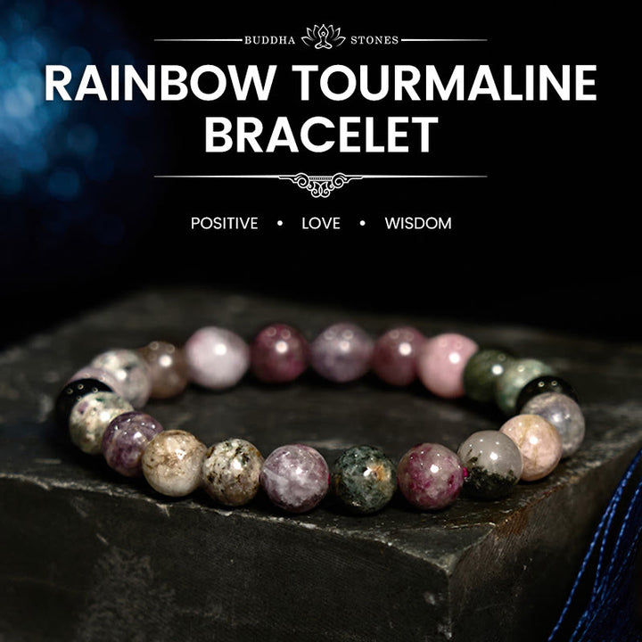 Pulsera positiva de turmalina arcoíris con Buddha Stones