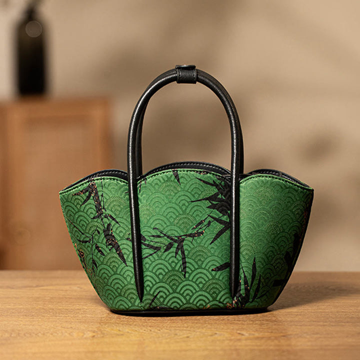Bolso bandolera de seda Xiangyunsha con forma de flor de bambú y piedras de Buddha Stones