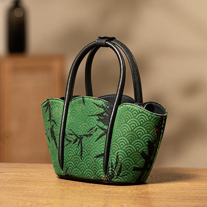 Bolso bandolera de seda Xiangyunsha con forma de flor de bambú y piedras de Buddha Stones