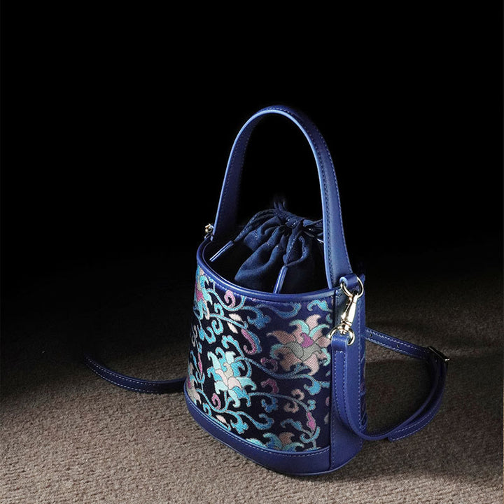 Bolso bandolera con brocado y ramas entrelazadas de loto retro y Buddha Stones
