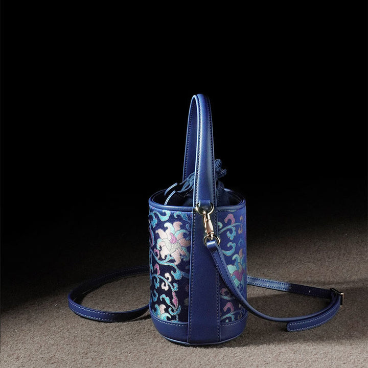 Bolso bandolera con brocado y ramas entrelazadas de loto retro y Buddha Stones