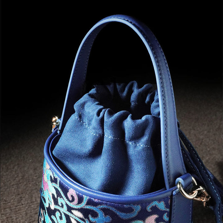 Bolso bandolera con brocado y ramas entrelazadas de loto retro y Buddha Stones