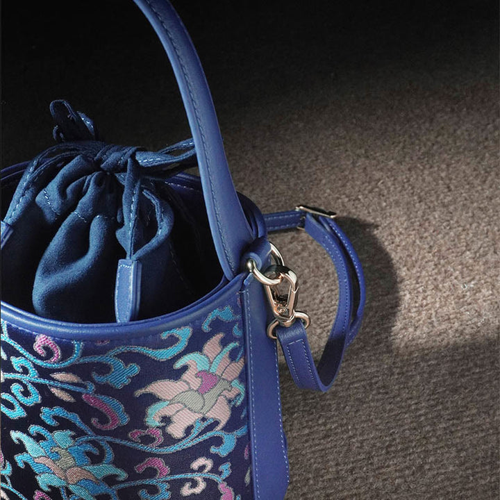 Bolso bandolera con brocado y ramas entrelazadas de loto retro y Buddha Stones