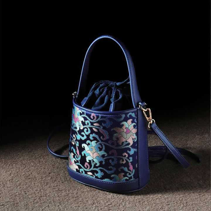 Bolso bandolera con brocado y ramas entrelazadas de loto retro y Buddha Stones