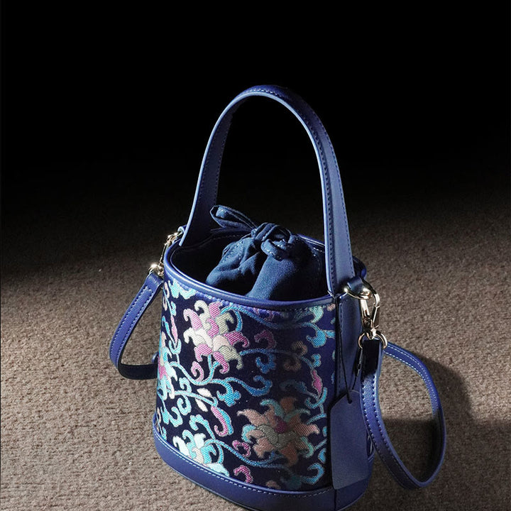 Bolso bandolera con brocado y ramas entrelazadas de loto retro y Buddha Stones