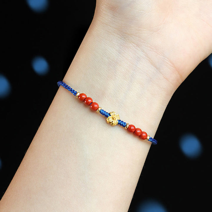 Pulsera Flower Power de cobre, granate, ágata roja del sur y hilo azul Klein de Buddha Stones