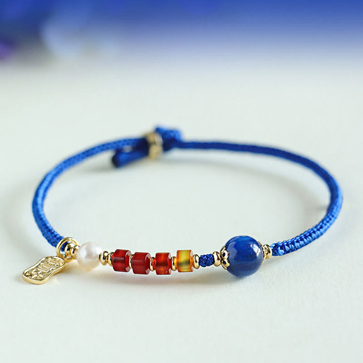 Pulsera con Buddha Stones, hilo azul Klein, ágata roja del sur, granate, aventurina azul, lazurita, lapislázuli, mariposa de cobre, carácter Fu positivo - image 12