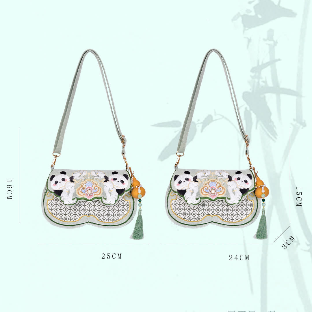 Bolso bandolera con colgante de calabaza, flores de panda y Buddha Stones